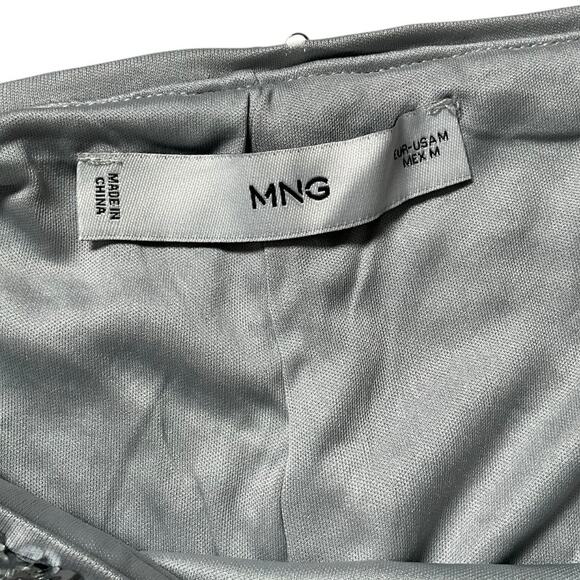 Mango Silver Sequin Midi Skirt Size Medium Shimmer Party Holiday Glam Gorgeous - Picture 8 of 11